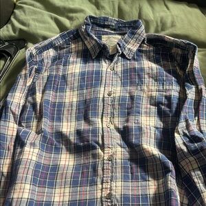 St. John's Bay Blue and White Plaid Button Down Shirt